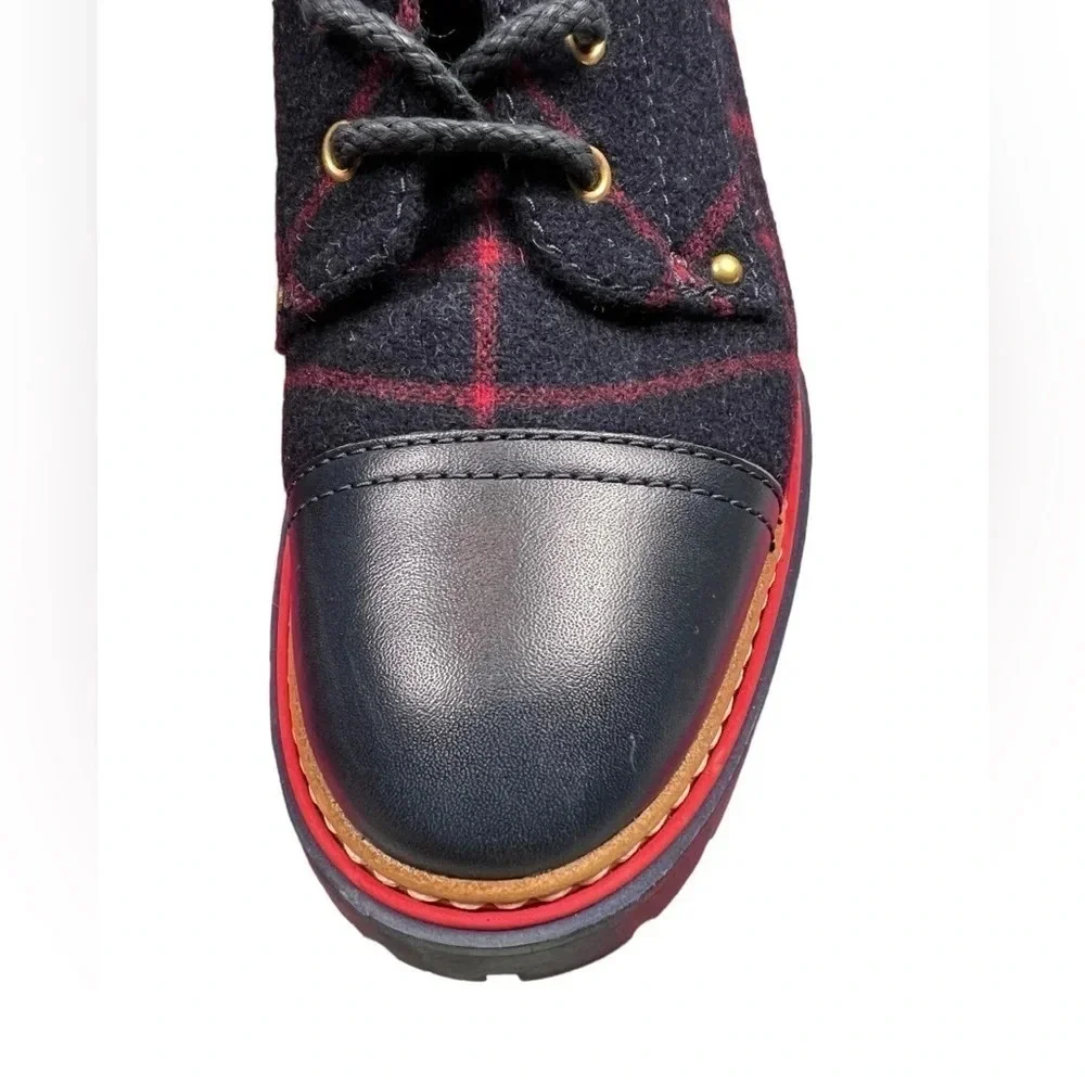 Tory Burch Womens Boots Miller 60MM Checked Wool Calf Leather Navy Size 8